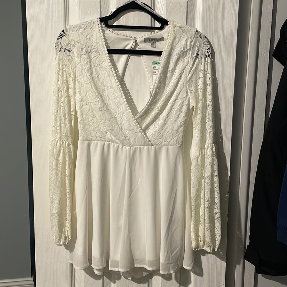 White bell sleeve romper